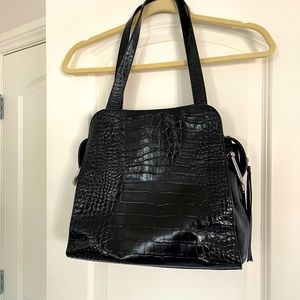 Vince Camuto croc embossed black leather satchel